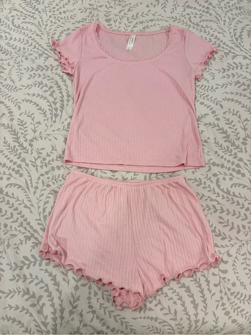 Pink Lace Trim Pajama Set